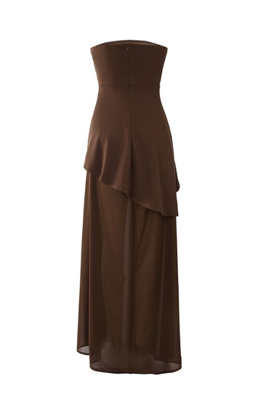 Woman wearing a figure flattering  Kellie Bodycon Maxi Dress - Chocolate Brown BODYCON COLLECTION
