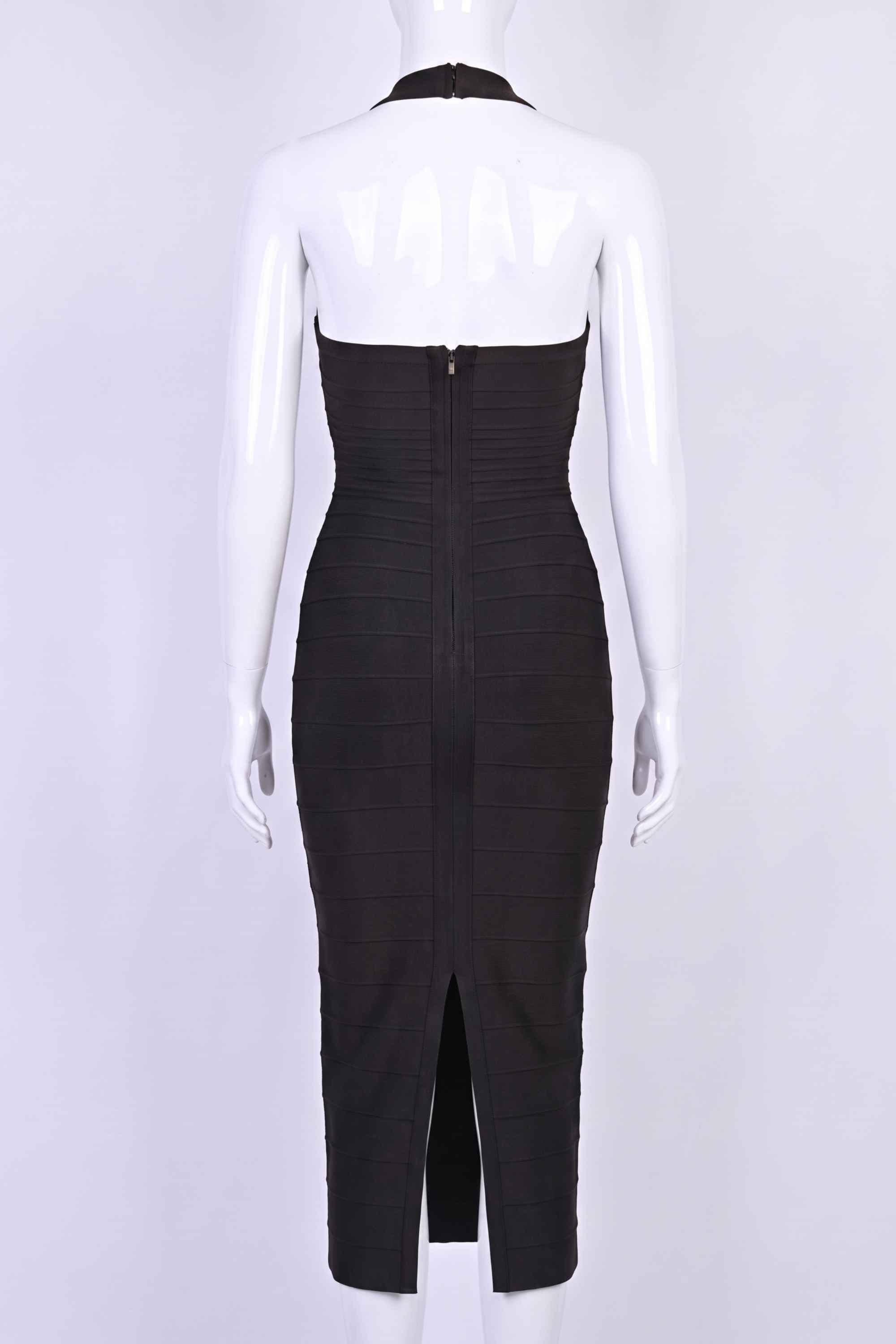 Woman wearing a figure flattering  Kia Bandage Maxi Dress - Classic Black BODYCON COLLECTION Pty Ltd