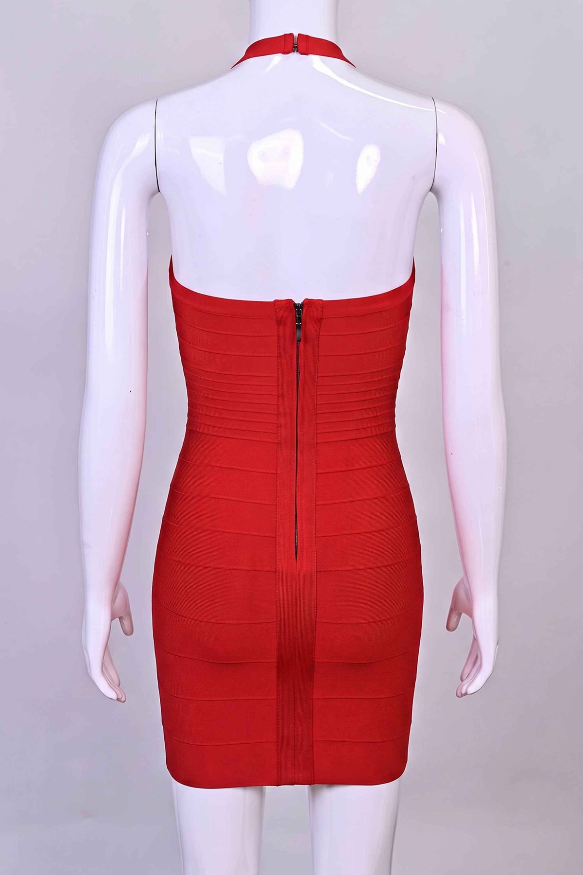 Woman wearing a figure flattering  Kia Bandage Mini Dress - Lipstick Red BODYCON COLLECTION Pty Ltd