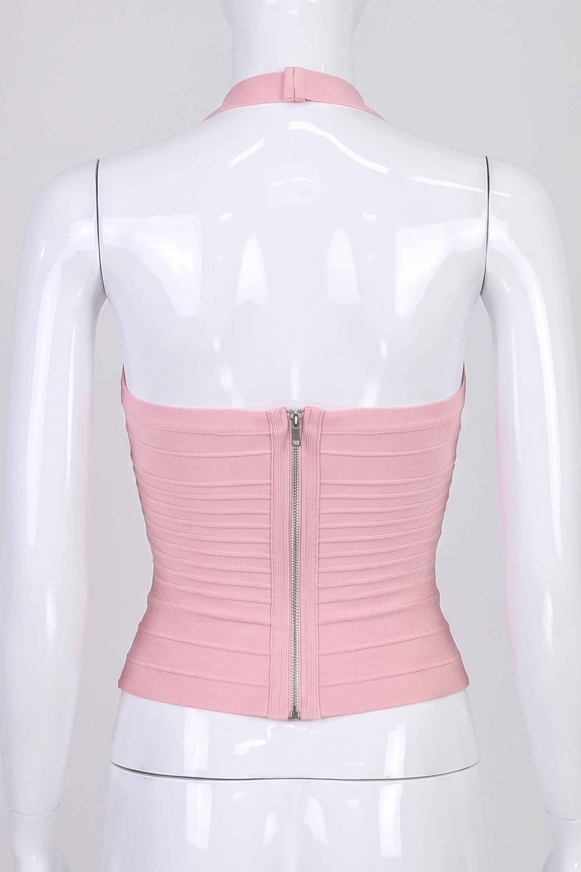 Woman wearing a figure flattering  Kia Bandage Top - Dusty Pink BODYCON COLLECTION Pty Ltd