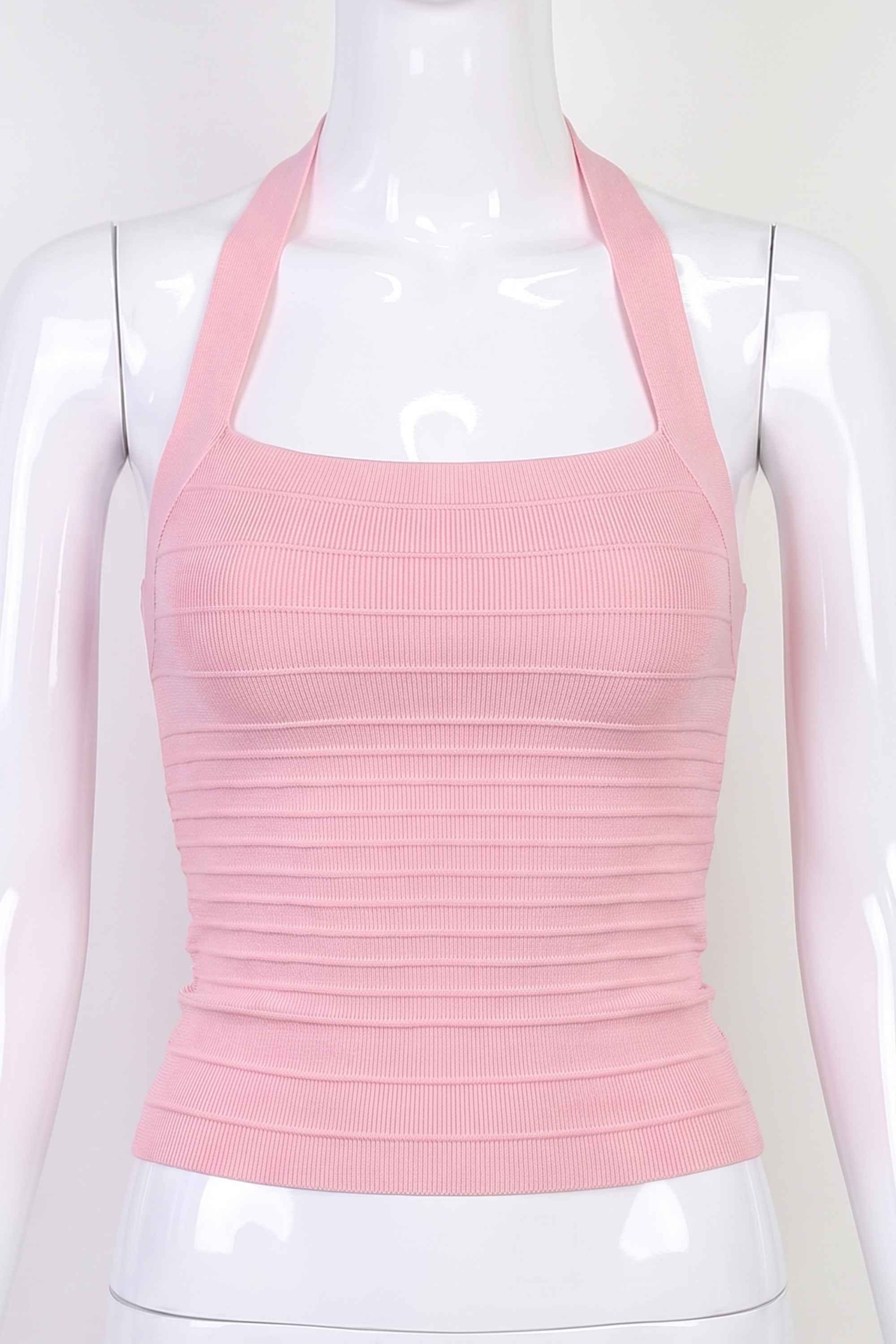 Woman wearing a figure flattering  Kia Bandage Top - Dusty Pink BODYCON COLLECTION Pty Ltd