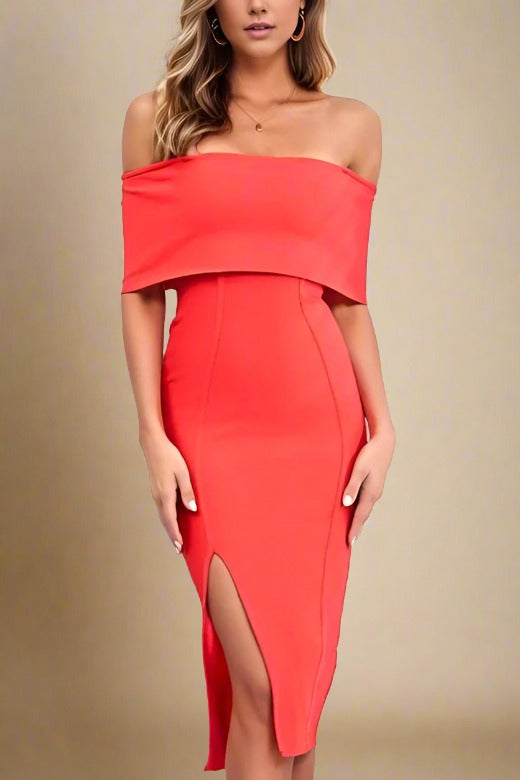 Woman wearing a figure flattering  Kristina Bodycon Dress Dress - Lipstick Red BODYCON COLLECTION