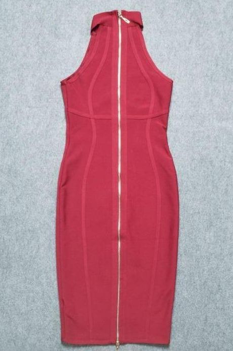 Woman wearing a figure flattering  Lea Bandage Midi Dress - Red Wine Bodycon Collection