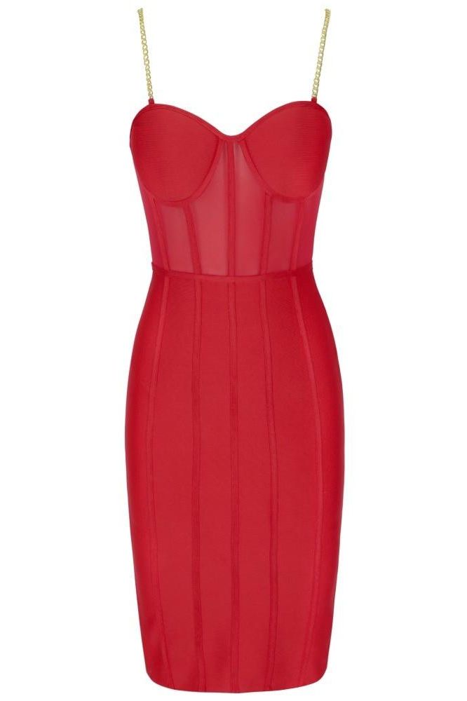 Woman wearing a figure flattering  Leah Bodycon Dress - Lipstick Red Bodycon Collection