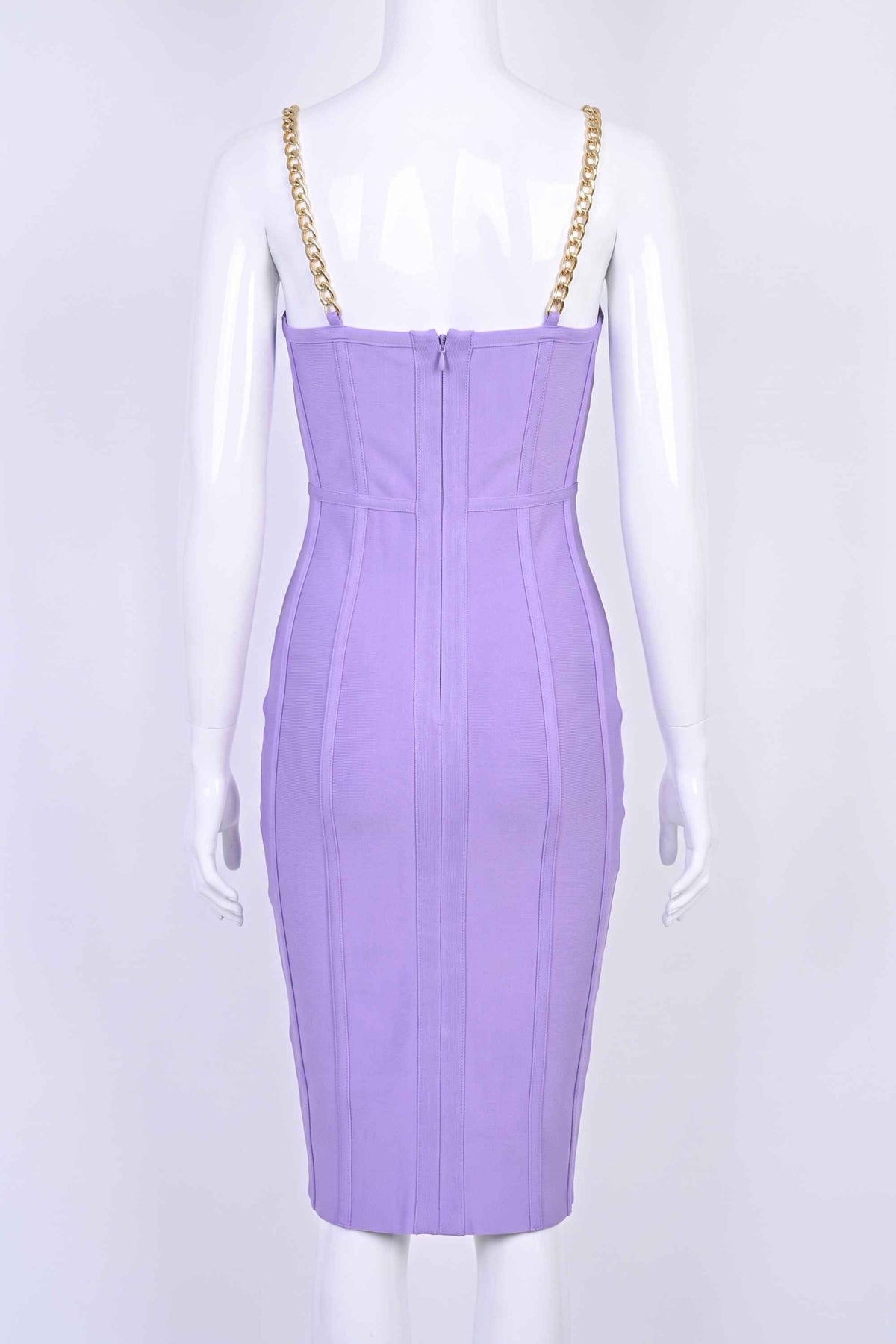 Woman wearing a figure flattering  Leah Bodycon Dress - Violet Purple Bodycon Collection