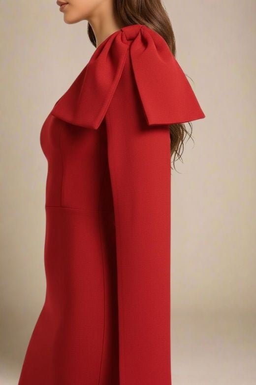 Woman wearing a figure flattering  Lela Long Sleeve Bandage Midi Dress - Lipstick Red BODYCON COLLECTION