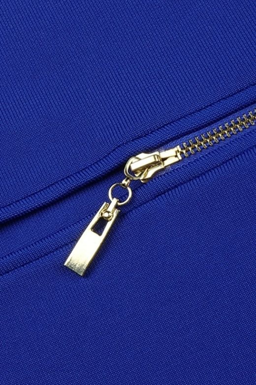 Woman wearing a figure flattering  Lela Long Sleeve Bandage Midi Dress - Royal Blue BODYCON COLLECTION