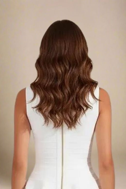 Woman wearing a figure flattering  Leni Bandage Top and Knee Length Skirt Set - White Pearl BODYCON COLLECTION