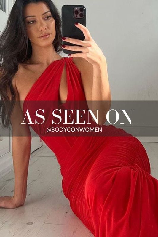 Woman wearing a figure flattering  Lily Bodycon Wrap Midi Dress - Lipstick Red BODYCON COLLECTION