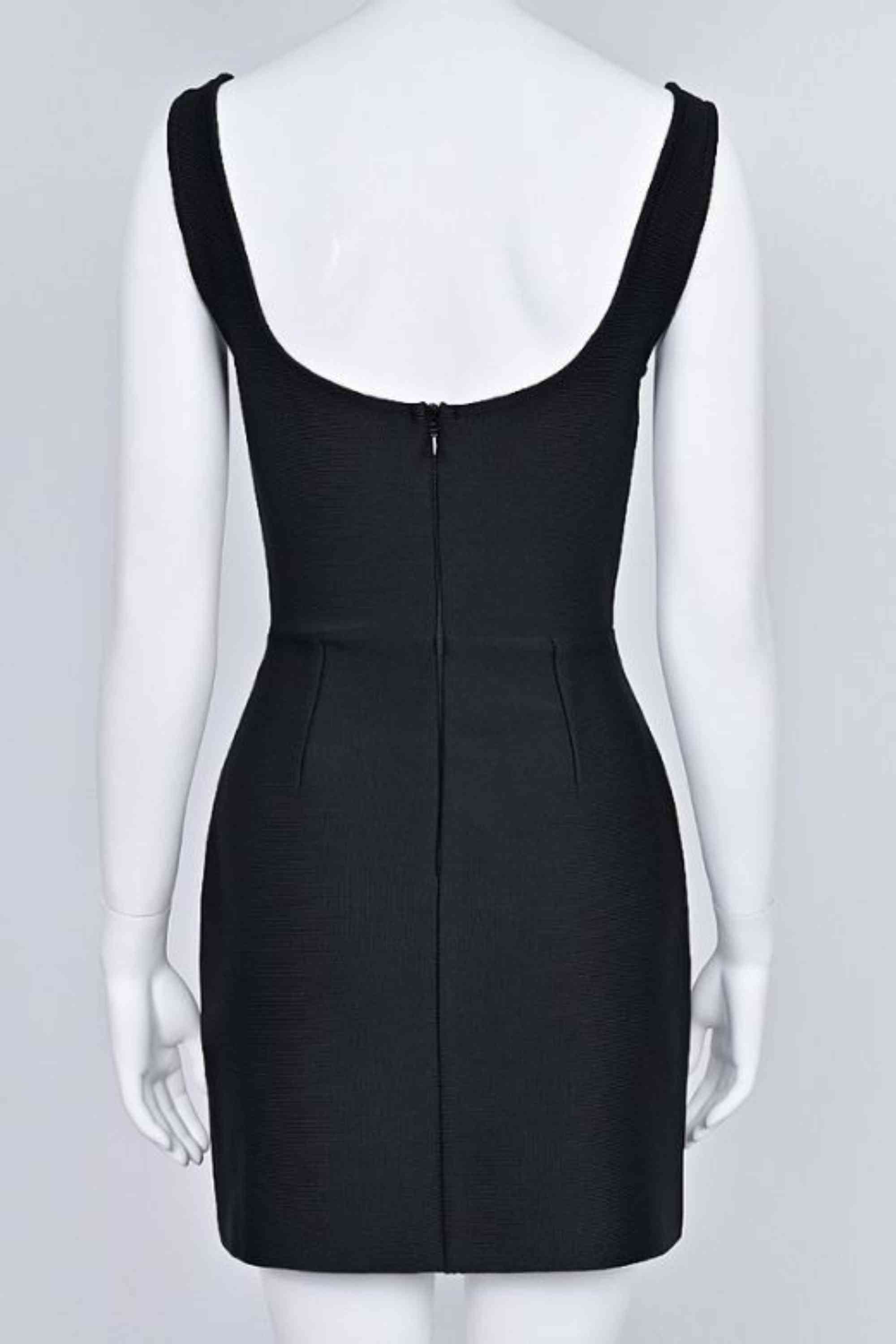 Woman wearing a figure flattering  Livia Wrap Bodycon Mini Dress - Classic Black BODYCON COLLECTION Pty Ltd