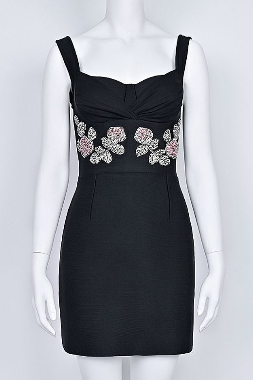 Woman wearing a figure flattering  Livia Wrap Bodycon Mini Dress - Classic Black BODYCON COLLECTION Pty Ltd