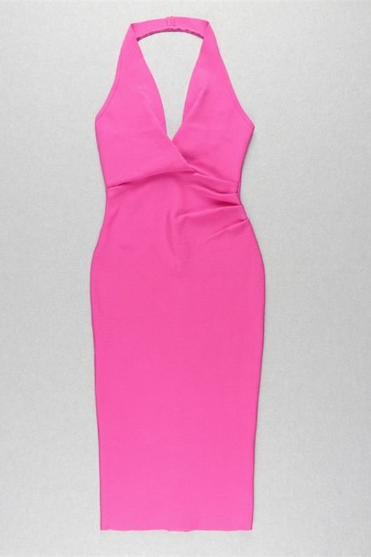 Woman wearing a figure flattering  London Bandage Dress - Hot Pink BODYCON COLLECTION