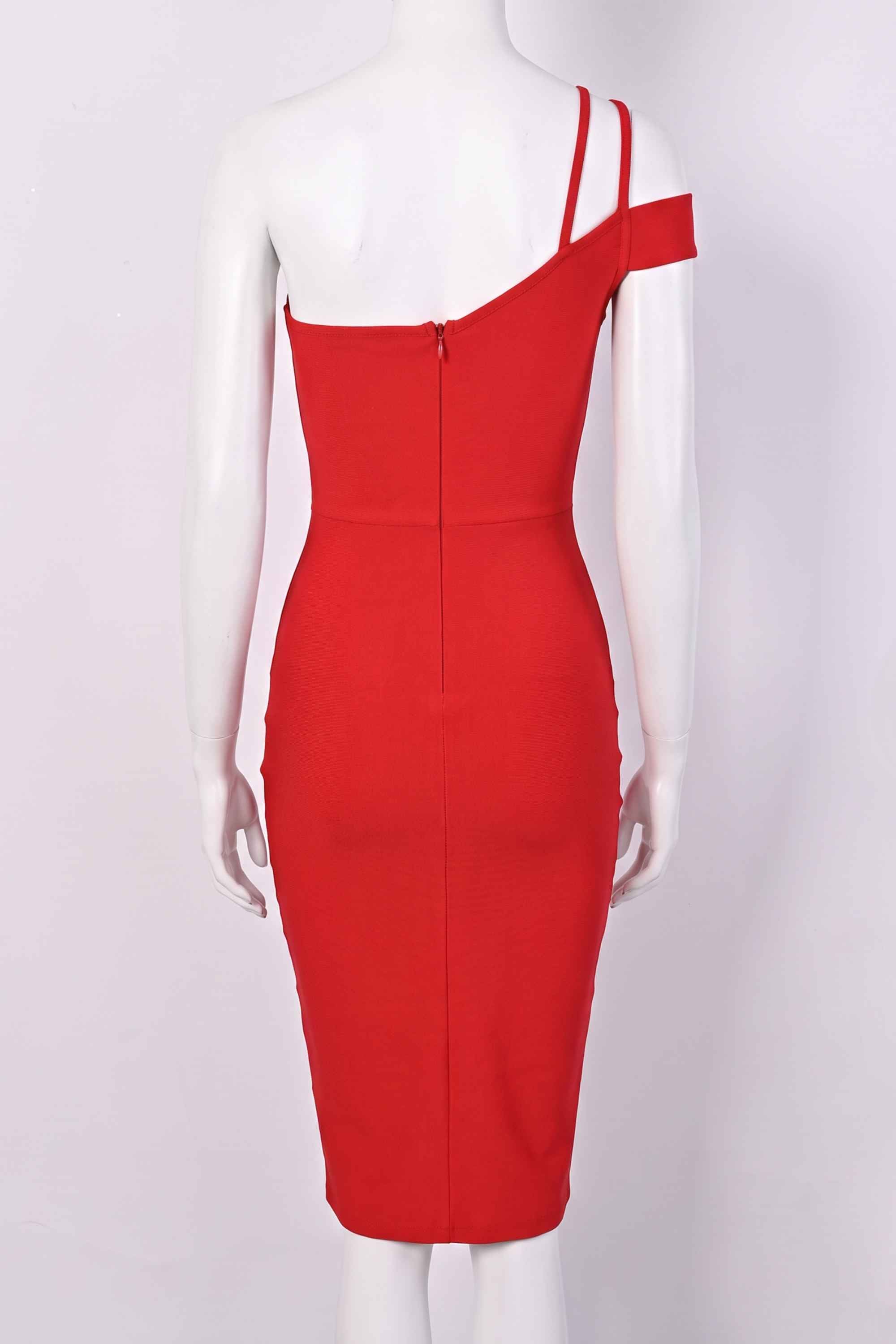 Woman wearing a figure flattering  Luna Bodycon Dress - Lipstick Red Bodycon Collection
