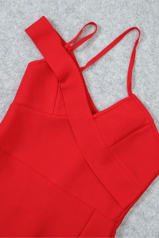 Woman wearing a figure flattering  Luna Bodycon Midi Dress - Lipstick Red Bodycon Collection