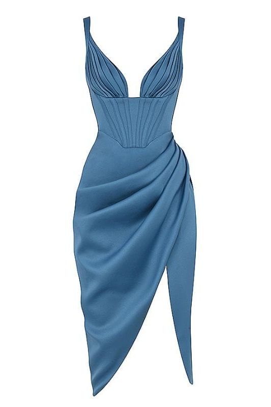 Woman wearing a figure flattering  Maddi Bodycon Dress - Sea Blue BODYCON COLLECTION