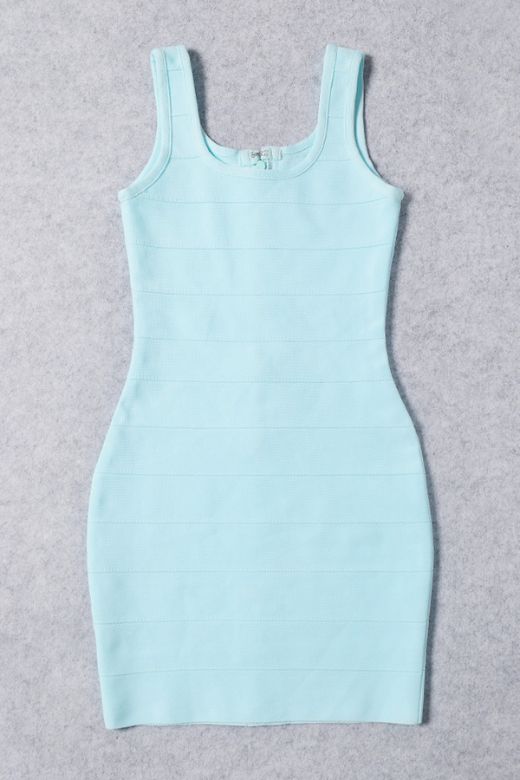 Woman wearing a figure flattering  Maria Bandage Mini Dress - Baby Blue BODYCON COLLECTION