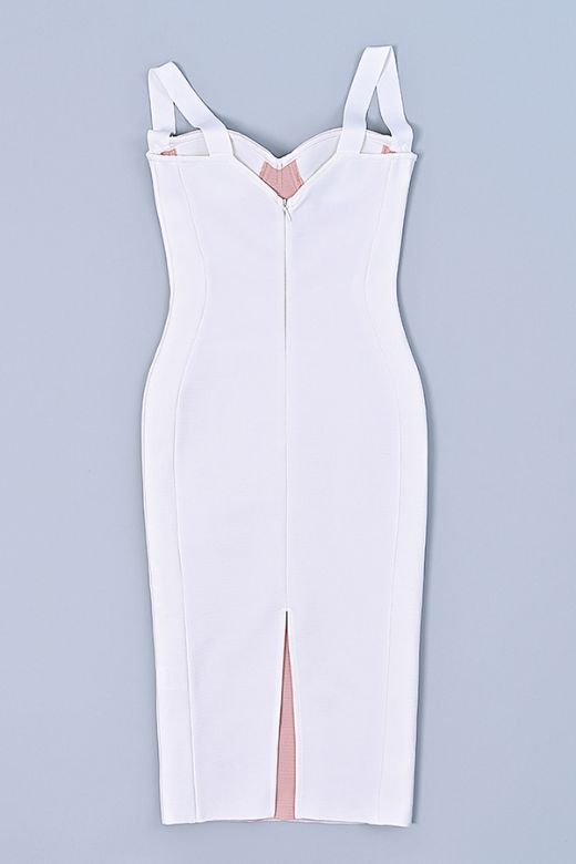 Woman wearing a figure flattering  Marilyn Bodycon Wrap Midi Dress - Pearl White BODYCON COLLECTION