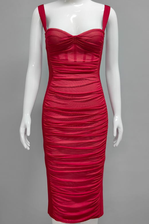 Woman wearing a figure flattering  Marilyn Bodycon Wrap Midi Dress - Red Wine BODYCON COLLECTION