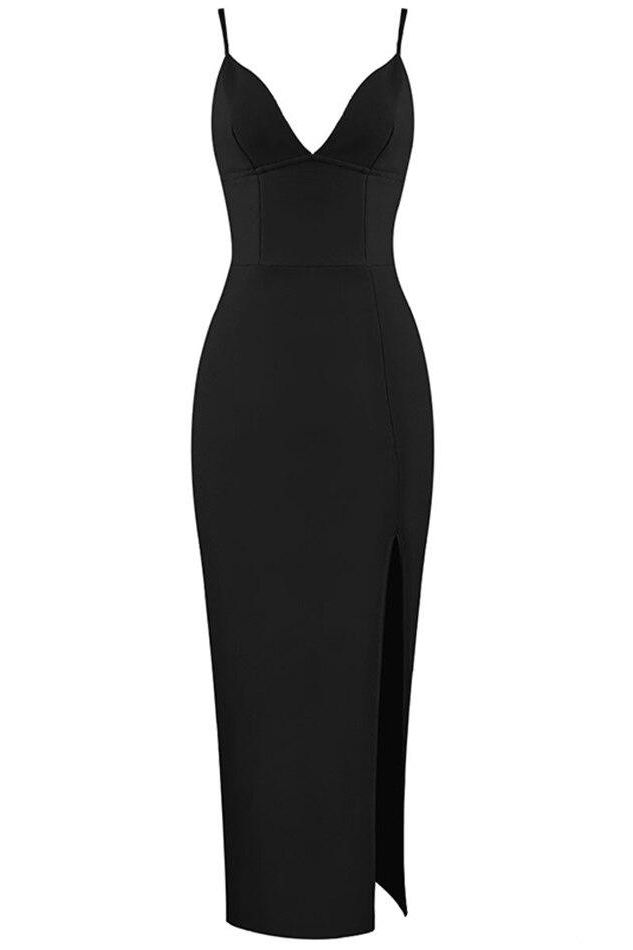 Woman wearing a figure flattering  Milan Bandage Midi Dress - Classic Black BODYCON COLLECTION