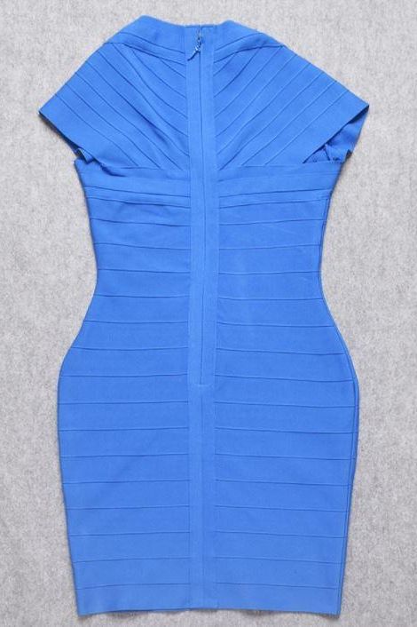 Woman wearing a figure flattering  Miranda Bandage Mini Dress - Royal Blue Bodycon Collection