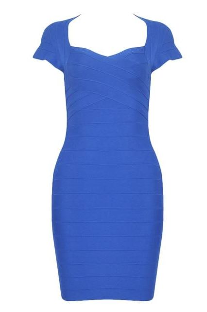 Woman wearing a figure flattering  Miranda Bandage Mini Dress - Royal Blue Bodycon Collection