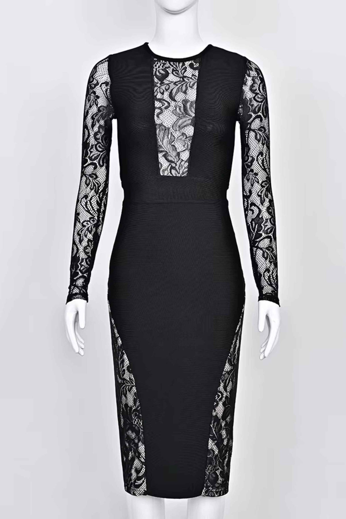 Woman wearing a figure flattering  Opal Long Sleeve Bodycon Dress - Classic Black BODYCON COLLECTION Pty Ltd