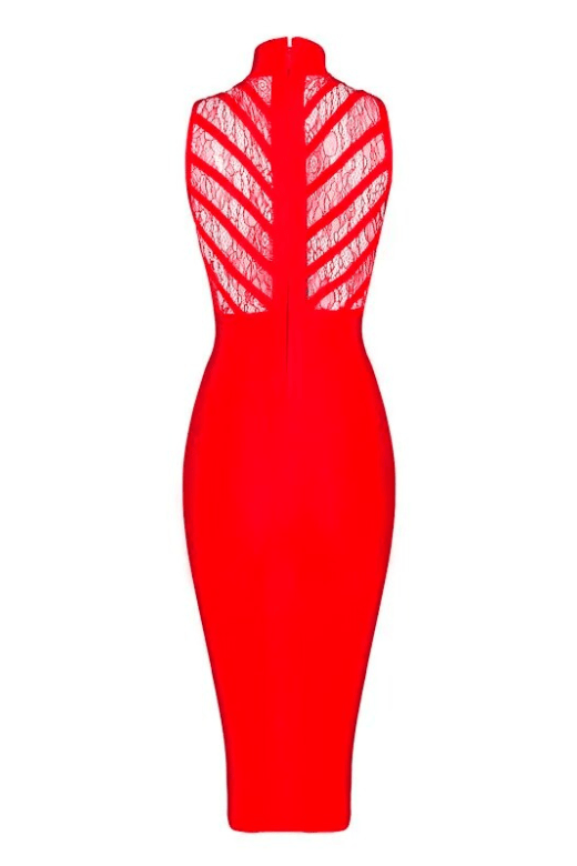 Woman wearing a figure flattering  Paige Bodycon Dress - Lipstick Red BODYCON COLLECTION