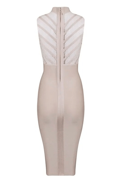 Woman wearing a figure flattering  Paige Bodycon Dress - Nude BODYCON COLLECTION