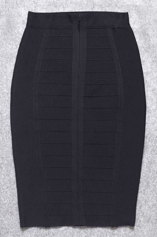 Woman wearing a figure flattering  Pencil High Waist Bandage Knee Length Cocktail Skirt - Classic Black BODYCON COLLECTION