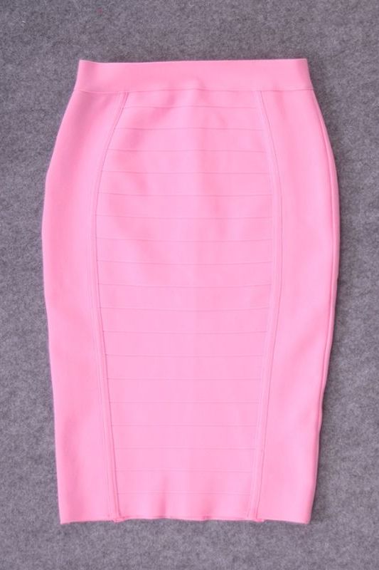 Woman wearing a figure flattering  Pencil High Waist Bandage Knee Length Cocktail Skirt - Dusty Pink BODYCON COLLECTION