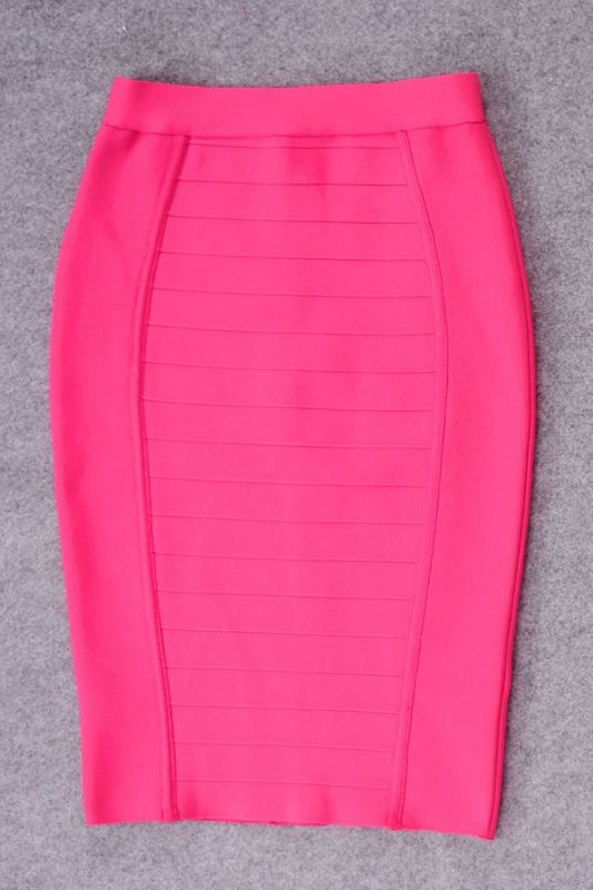 Woman wearing a figure flattering  Pencil High Waist Bandage Knee Length Cocktail Skirt - Hot Pink BODYCON COLLECTION