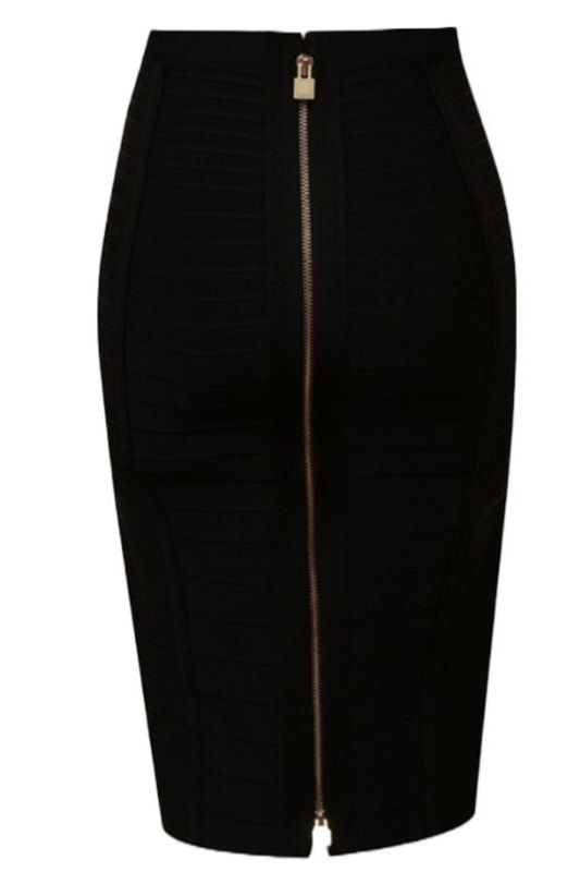 Woman wearing a figure flattering  Pencil High Waist Bandage Knee Length Knitted Skirt - Classic Black BODYCON COLLECTION