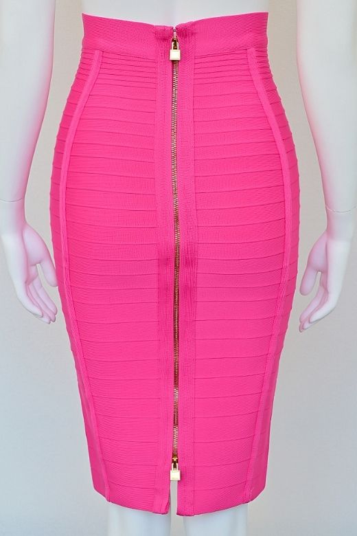 Woman wearing a figure flattering  Pencil High Waist Bandage Knee Length Knitted Skirt - Hot Pink BODYCON COLLECTION