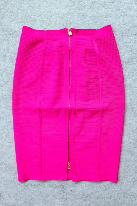 Woman wearing a figure flattering  Pencil High Waist Bandage Knee Length Knitted Skirt - Hot Pink BODYCON COLLECTION