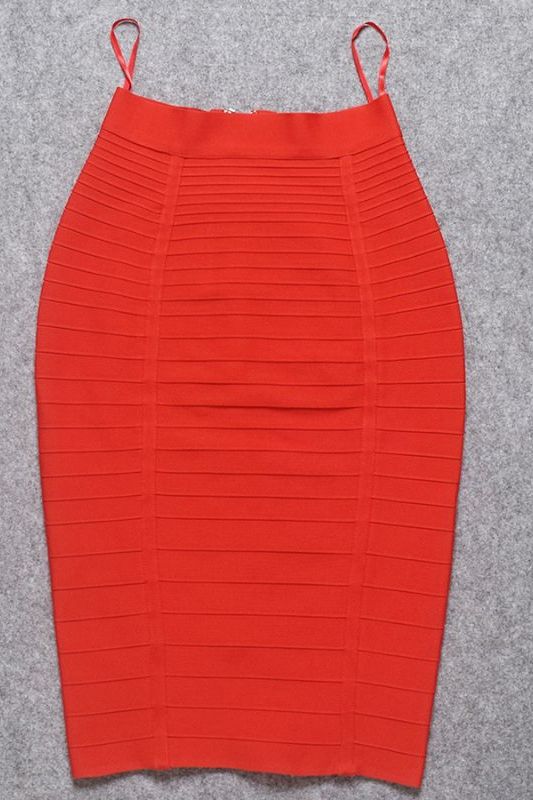 Woman wearing a figure flattering  Pencil High Waist Bandage Knee Length Knitted Skirt - Lipstick Red BODYCON COLLECTION