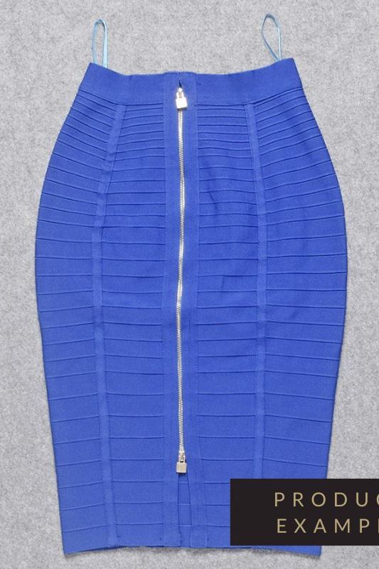 Woman wearing a figure flattering  Pencil High Waist Bandage Knee Length Knitted Skirt - Navy Blue BODYCON COLLECTION