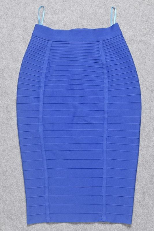 Woman wearing a figure flattering  Pencil High Waist Bandage Knee Length Knitted Skirt - Royal Blue BODYCON COLLECTION
