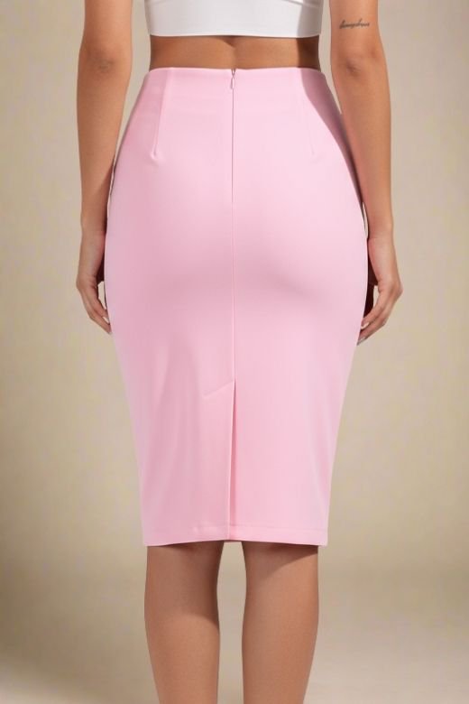Blush Pink High Waist Pencil Knee Length Skirt | Womens Skirts