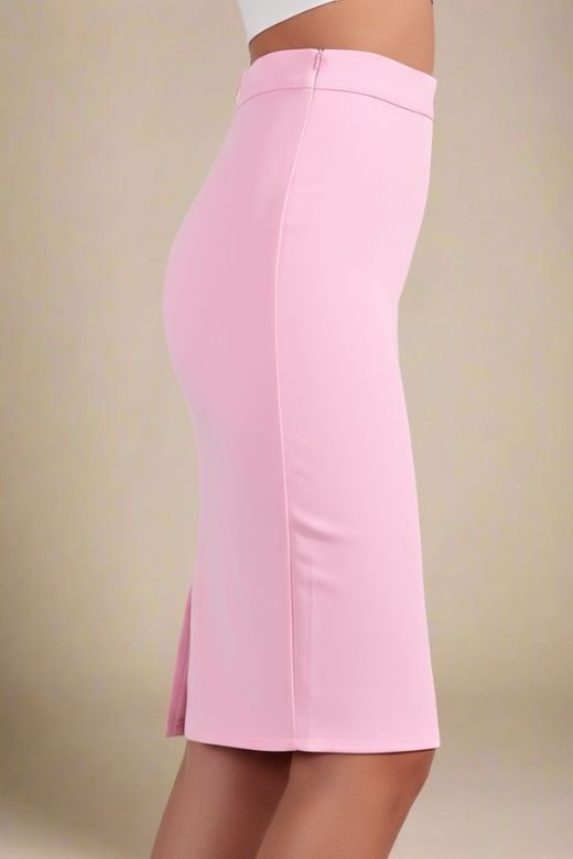 Woman wearing a figure flattering  Pencil High Waist Bandage Knee Length Skirt - Blush Pink BODYCON COLLECTION