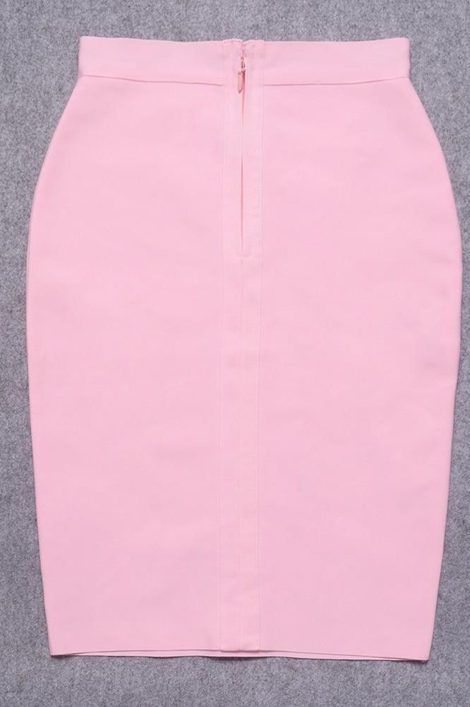 Woman wearing a figure flattering  Pencil High Waist Bandage Knee Length Skirt - Blush Pink BODYCON COLLECTION