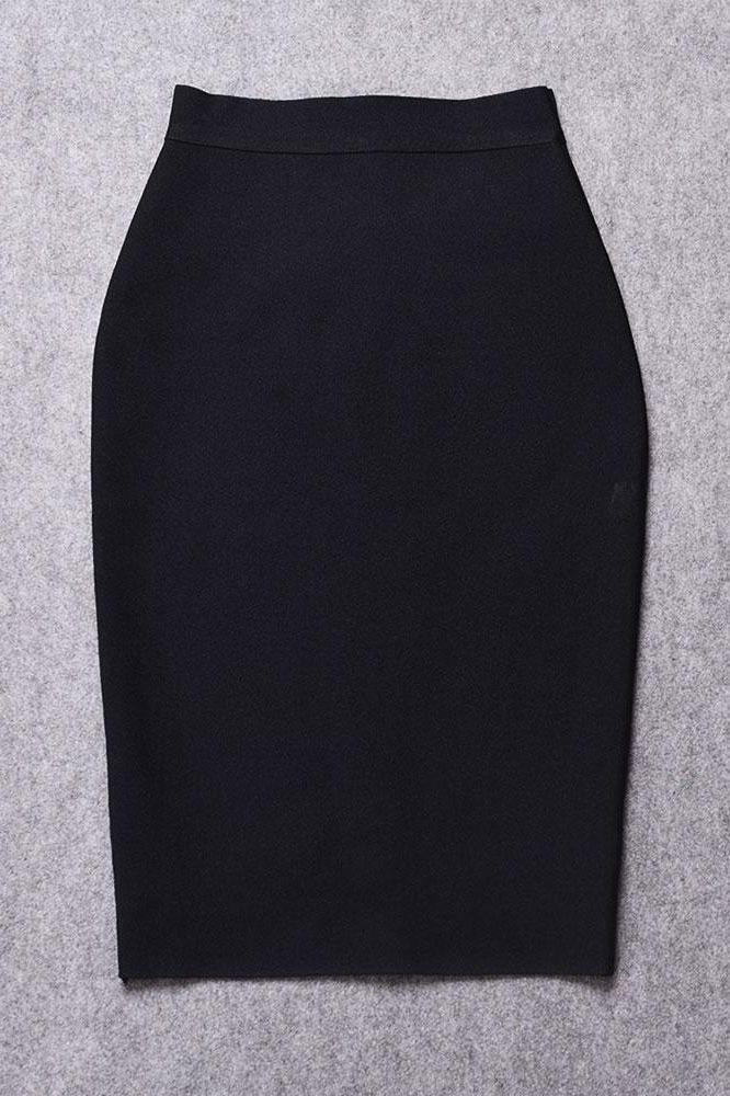 Woman wearing a figure flattering  Pencil High Waist Bandage Knee Length Skirt - Classic Black BODYCON COLLECTION