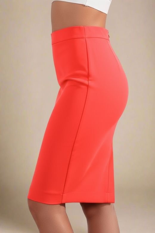 Woman wearing a figure flattering  Pencil High Waist Bandage Knee Length Skirt - Lipstick Red BODYCON COLLECTION