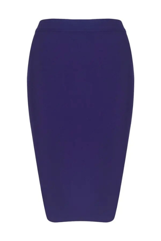 Woman wearing a figure flattering  Pencil High Waist Bandage Knee Length Skirt - Navy Blue BODYCON COLLECTION