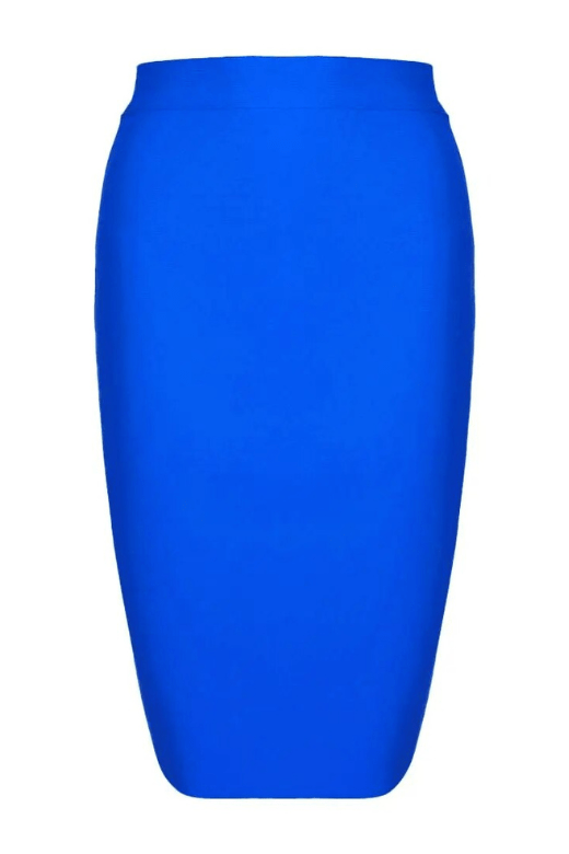 Woman wearing a figure flattering  Pencil High Waist Bandage Knee Length Skirt - Royal Blue BODYCON COLLECTION