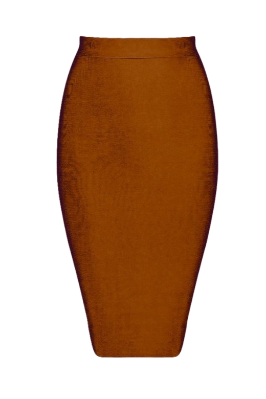 Woman wearing a figure flattering  Pencil High Waist Bandage Knee Length Skirt - Tan Brown BODYCON COLLECTION