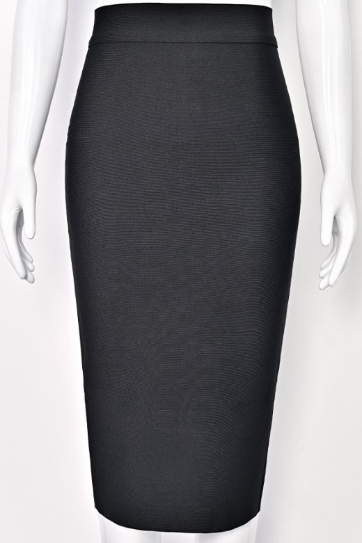 Woman wearing a figure flattering  Pencil High Waist Bandage Midi Skirt - Classic Black BODYCON COLLECTION