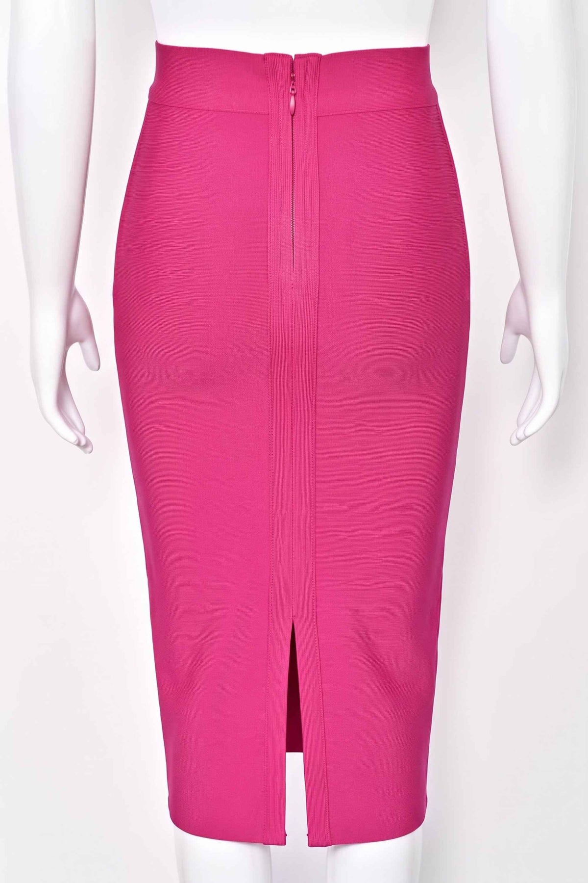 Woman wearing a figure flattering  Pencil High Waist Bandage Midi Skirt - Hot Pink BODYCON COLLECTION