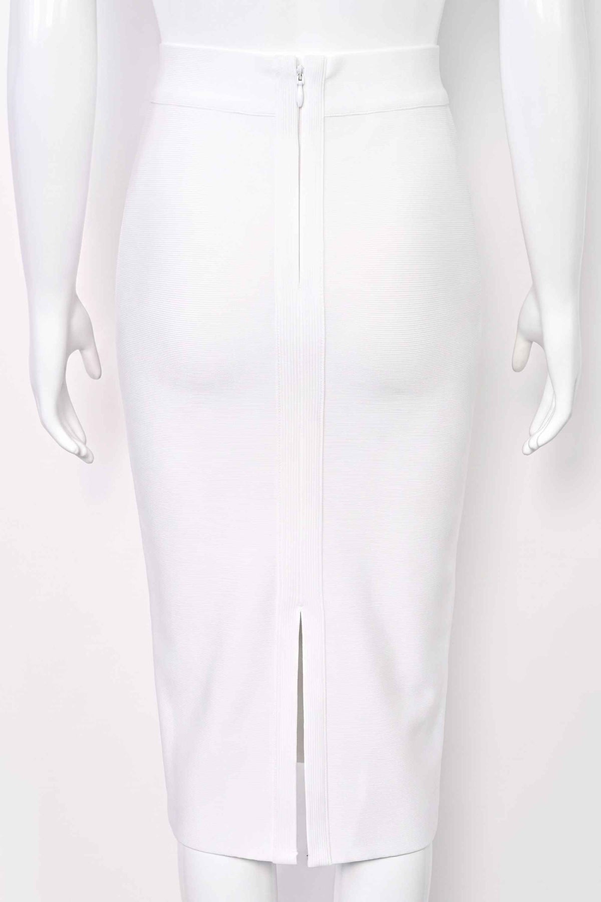 Woman wearing a figure flattering  Pencil High Waist Bandage Midi Skirt - Pearl White BODYCON COLLECTION