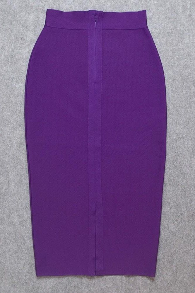 Woman wearing a figure flattering  Pencil High Waist Bandage Midi Skirt - Plum Purple BODYCON COLLECTION