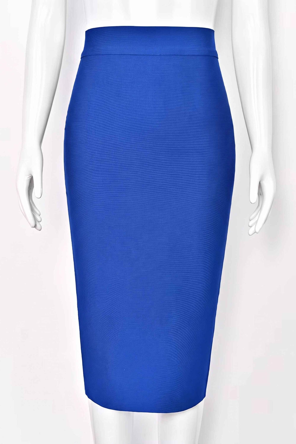 Woman wearing a figure flattering  Pencil High Waist Bandage Midi Skirt - Royal Blue BODYCON COLLECTION